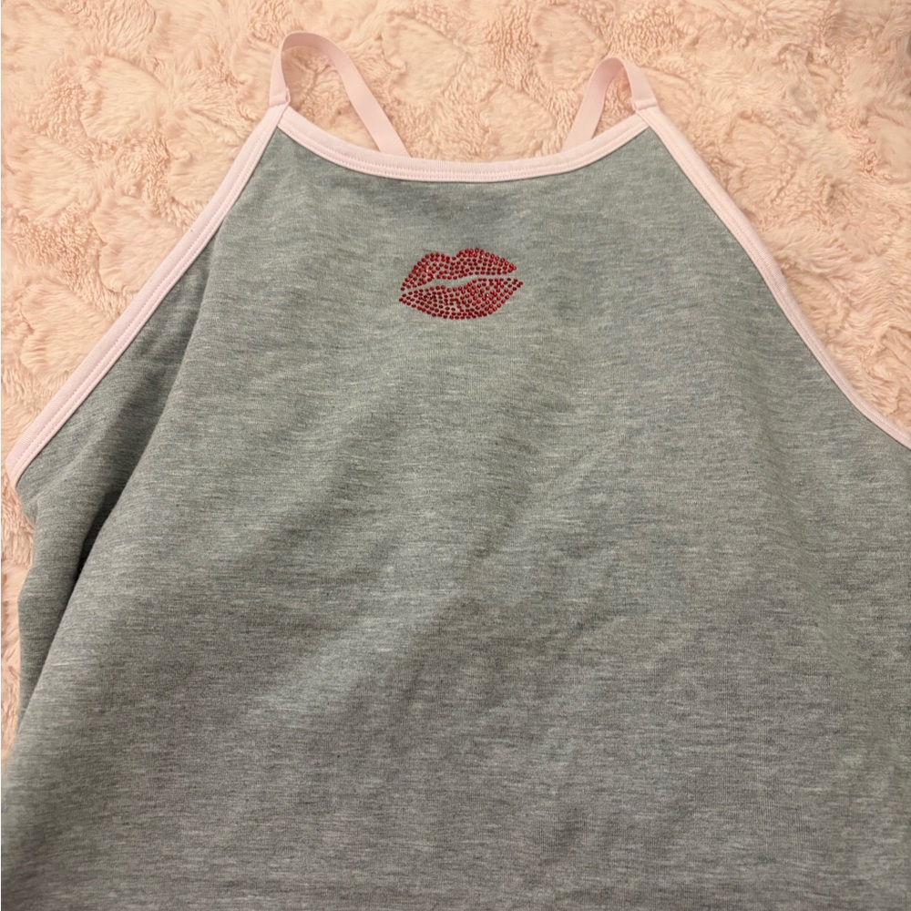 Victoria's Secret Gray Crop Top with Pink Trim
